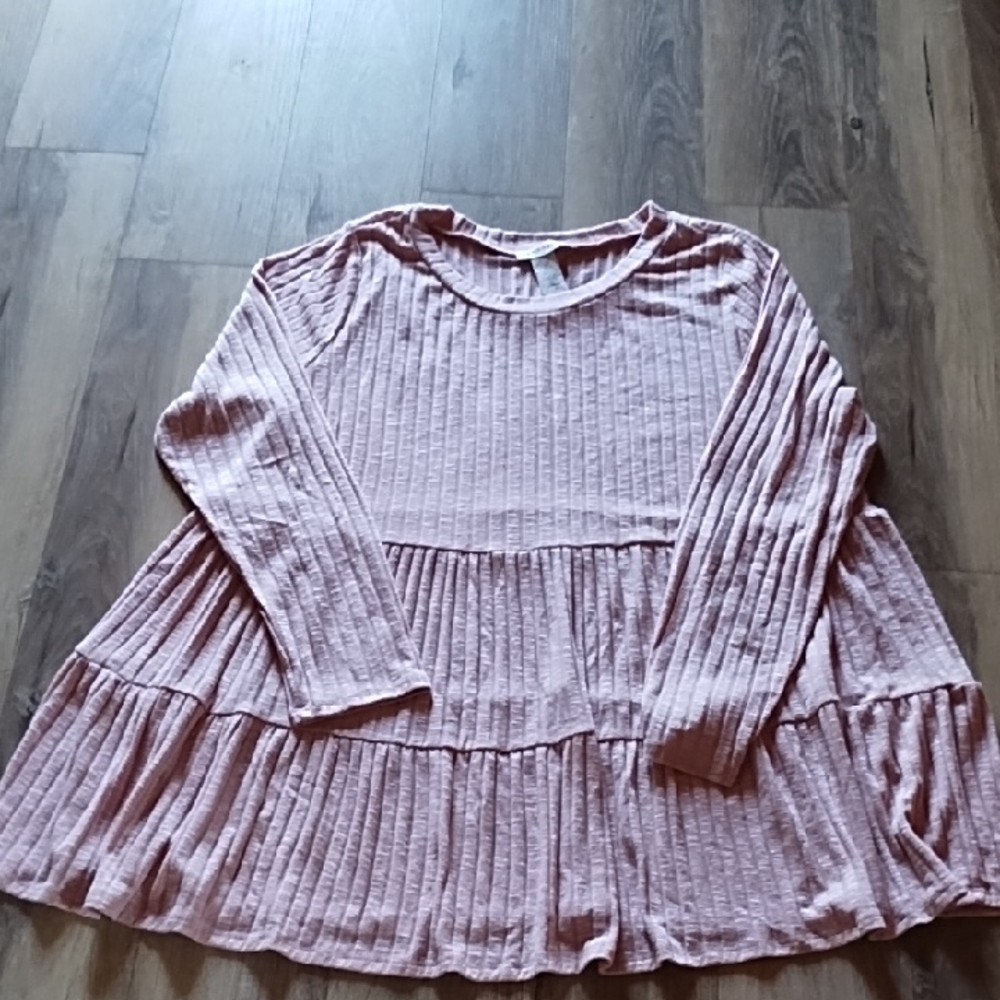 ANDRÉE BY UNIT Ribbed Tiered Long Sleeve Top - Dusty Pink  Rose